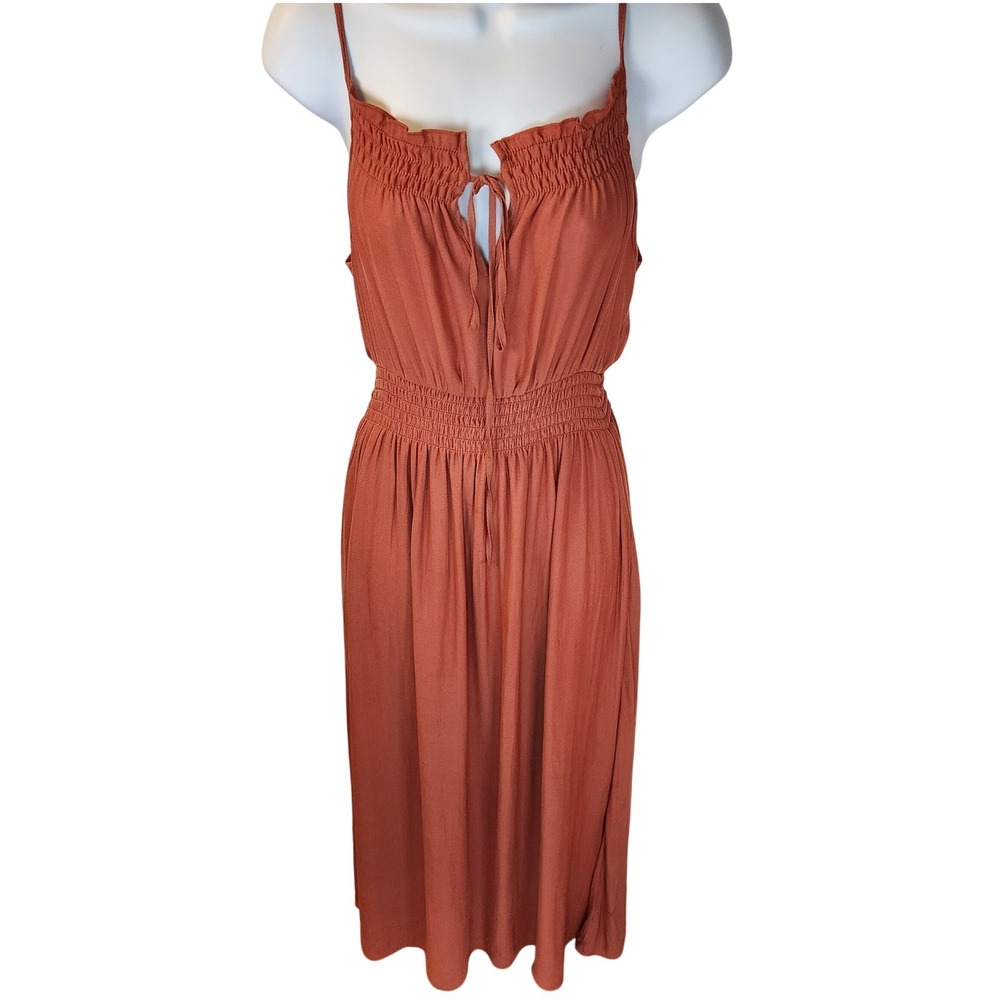 Forever 21 Contemporary Rust Smocked Midi Dress Womens Small Boho Terracotta